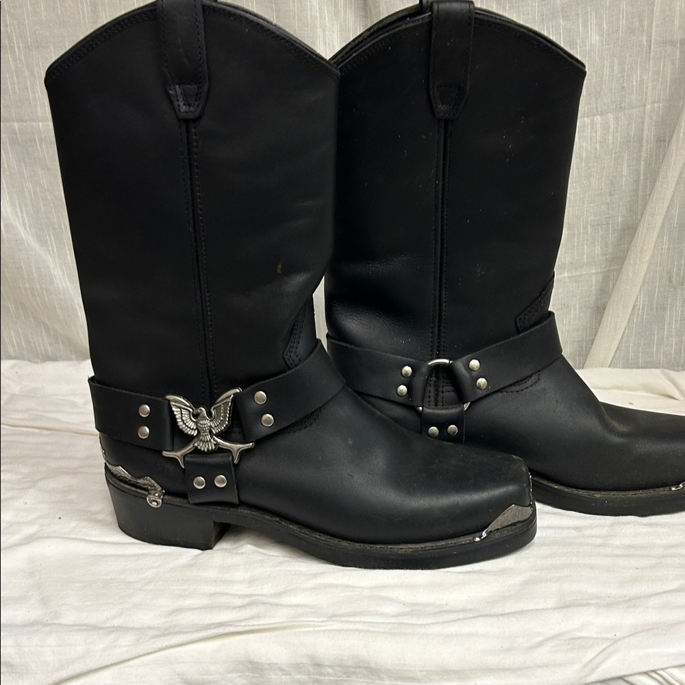 Dingo Black Leather Boots with Silver Accents